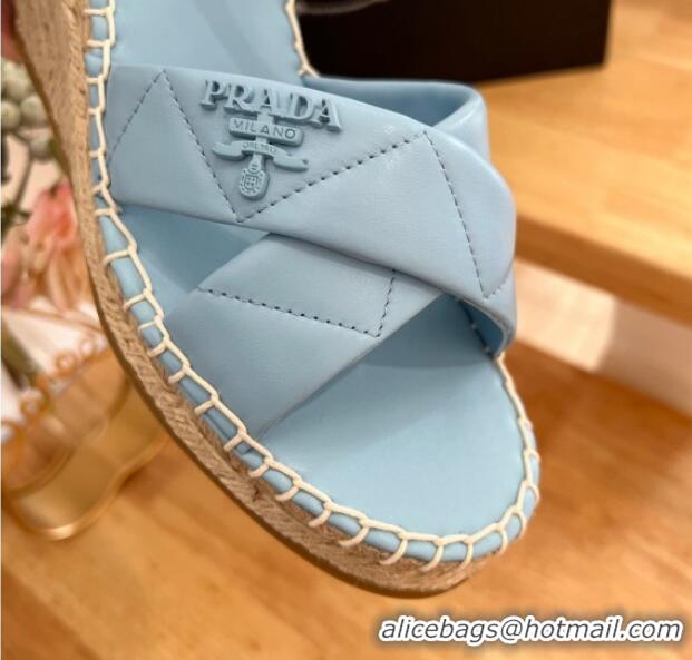 Low Cost Prada Quilted Lambskin Wedge Sandals 8cm Blue 022456