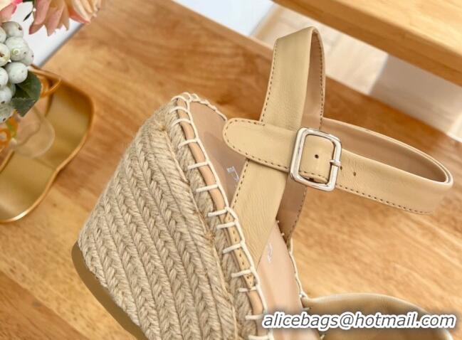 Good Quality Prada Quilted Lambskin Wedge Sandals 8cm Beige 022459