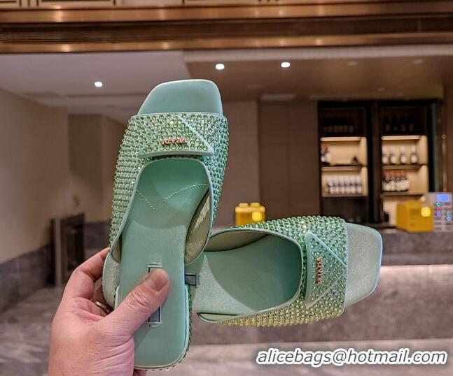 Luxurious Prada Crystal Allover Flat Slide Sandals Absinthe Green 022461