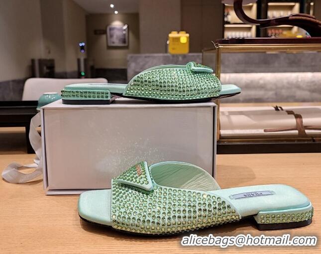 Luxurious Prada Crystal Allover Flat Slide Sandals Absinthe Green 022461