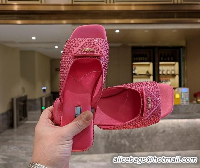 Discount Prada Crystal Allover Flat Slide Sandals Begonia Pink 022462