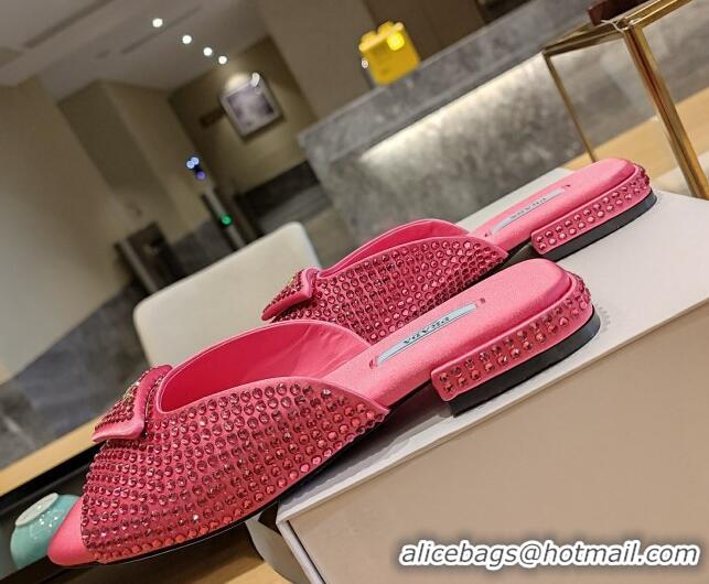 Discount Prada Crystal Allover Flat Slide Sandals Begonia Pink 022462