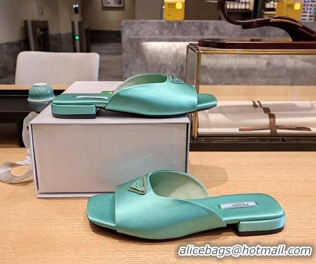 Pretty Style Prada Silk Flat Slide Sandals Absinthe Green 022468