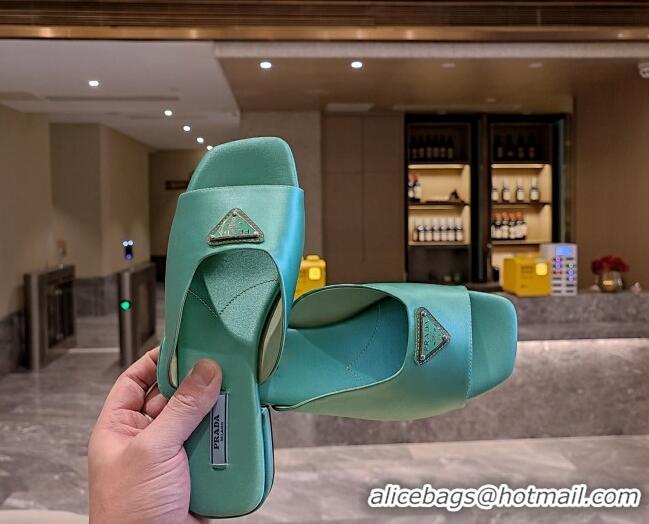 Pretty Style Prada Silk Flat Slide Sandals Absinthe Green 022468