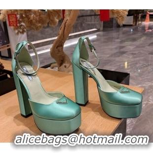 Good Looking Prada Silk High Heel Platform Pumpss 13.5cm Absinthe Green 022477