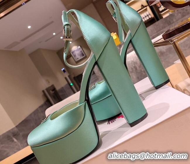 Good Looking Prada Silk High Heel Platform Pumpss 13.5cm Absinthe Green 022477