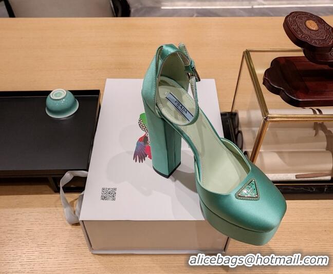 Good Looking Prada Silk High Heel Platform Pumpss 13.5cm Absinthe Green 022477