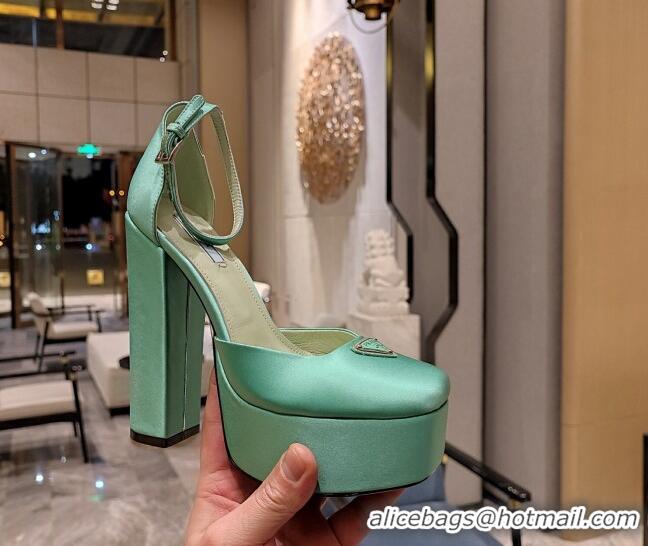 Good Looking Prada Silk High Heel Platform Pumpss 13.5cm Absinthe Green 022477