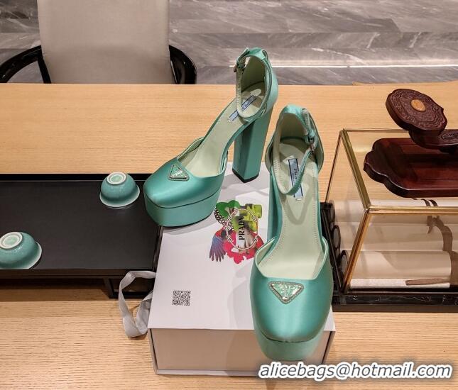 Good Looking Prada Silk High Heel Platform Pumpss 13.5cm Absinthe Green 022477