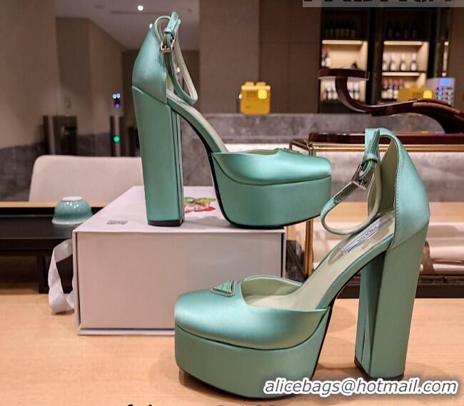 Good Looking Prada Silk High Heel Platform Pumpss 13.5cm Absinthe Green 022477