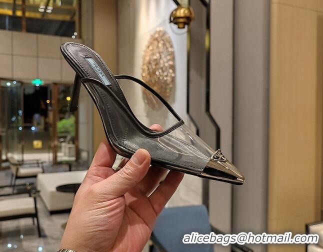 Luxury Prada PVC Heel Mules 8cm Black 022480