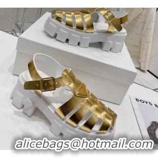 Top Grade Prada Foam Rubber Flatform Sandals 5.5cm Gold 022482