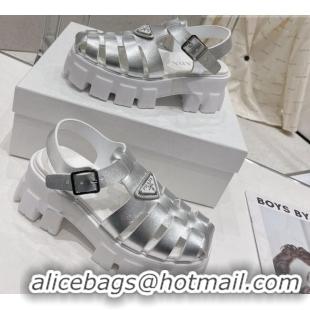 Low Price Prada Foam Rubber Flatform Sandals 5.5cm Silver 022483