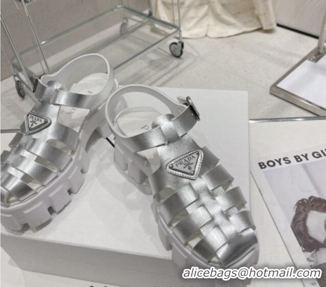 Low Price Prada Foam Rubber Flatform Sandals 5.5cm Silver 022483