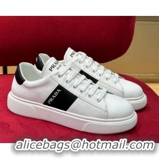 Best Price Prada Soft Leather Sneakers with PRADA Band White/Black 022486