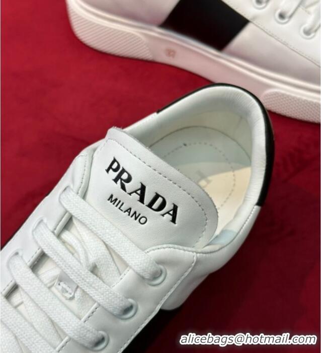 Best Price Prada Soft Leather Sneakers with PRADA Band White/Black 022486