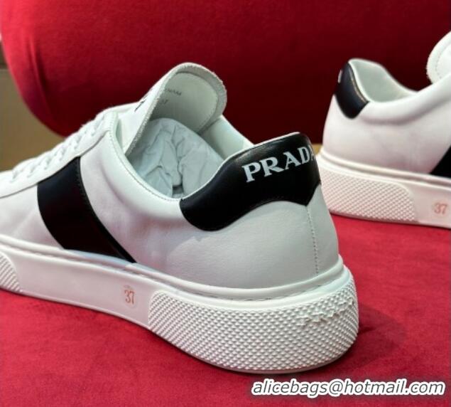 Best Price Prada Soft Leather Sneakers with PRADA Band White/Black 022486