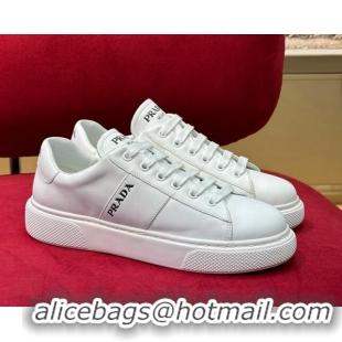 Popular Style Prada Soft Leather Sneakers with PRADA Band White 022487