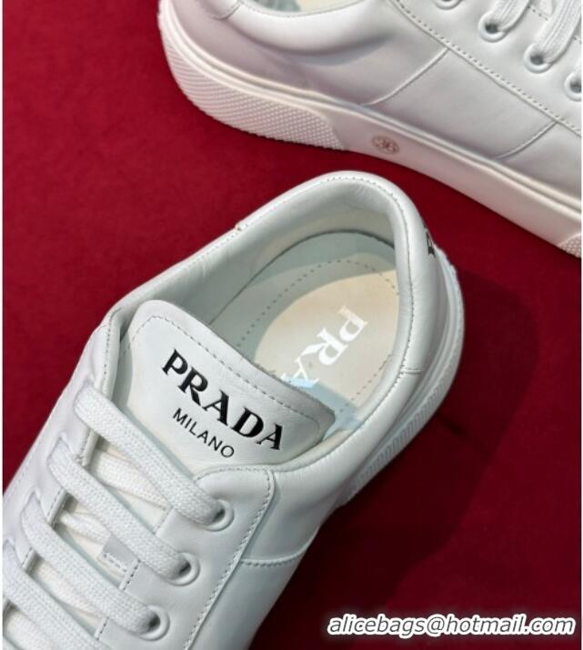 Popular Style Prada Soft Leather Sneakers with PRADA Band White 022487