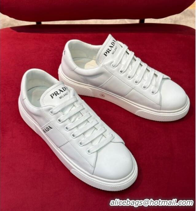 Popular Style Prada Soft Leather Sneakers with PRADA Band White 022487