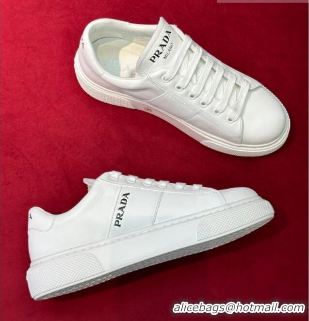 Popular Style Prada Soft Leather Sneakers with PRADA Band White 022487