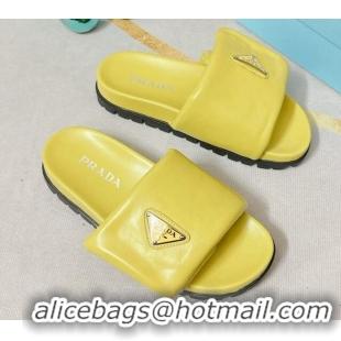 Purchase Prada Soft Padded Nappa Leather Flat Slide Sandals Yellow 022494