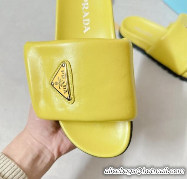 Purchase Prada Soft Padded Nappa Leather Flat Slide Sandals Yellow 022494