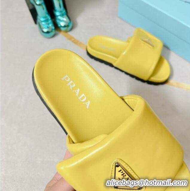 Purchase Prada Soft Padded Nappa Leather Flat Slide Sandals Yellow 022494