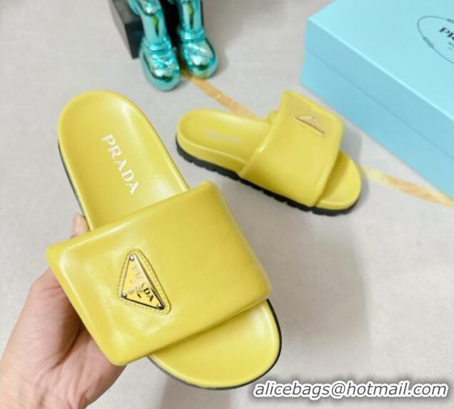 Purchase Prada Soft Padded Nappa Leather Flat Slide Sandals Yellow 022494