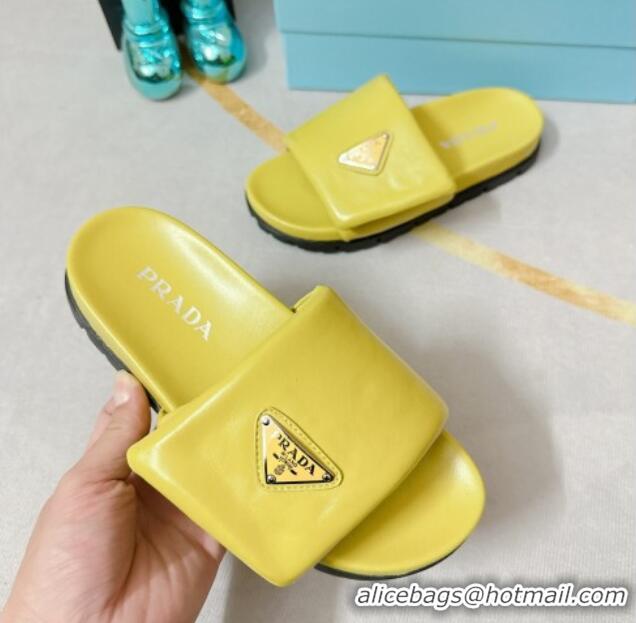 Purchase Prada Soft Padded Nappa Leather Flat Slide Sandals Yellow 022494