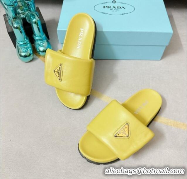 Purchase Prada Soft Padded Nappa Leather Flat Slide Sandals Yellow 022494