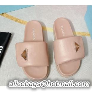 Good Looking Prada Soft Padded Nappa Leather Flat Slide Sandals Nude 022498