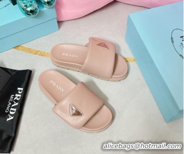 Good Looking Prada Soft Padded Nappa Leather Flat Slide Sandals Nude 022498