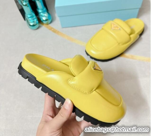 Good Product Prada Soft Padded Nappa Leather Flat Sabots Mules Yellow 022499