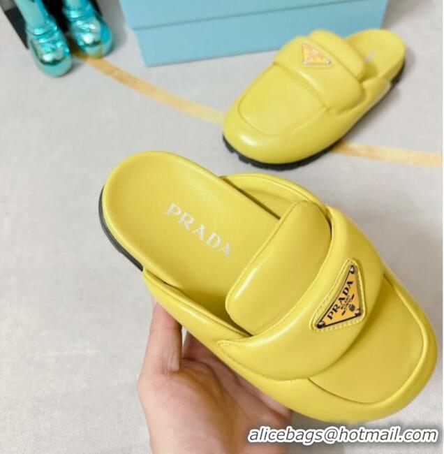 Good Product Prada Soft Padded Nappa Leather Flat Sabots Mules Yellow 022499