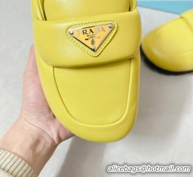 Good Product Prada Soft Padded Nappa Leather Flat Sabots Mules Yellow 022499