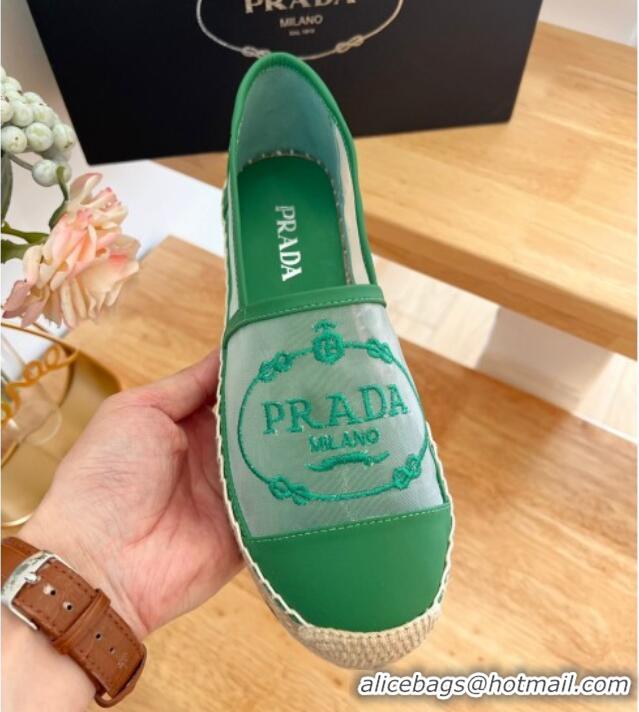 Sumptuous Prada Logo Mesh Espadrilles Green 224104