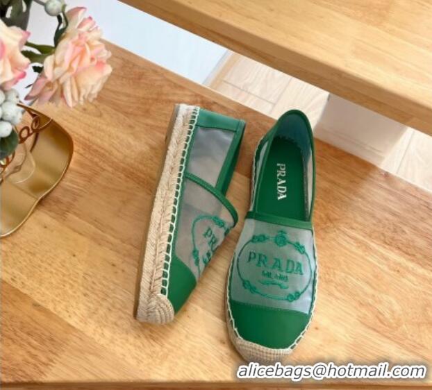 Sumptuous Prada Logo Mesh Espadrilles Green 224104