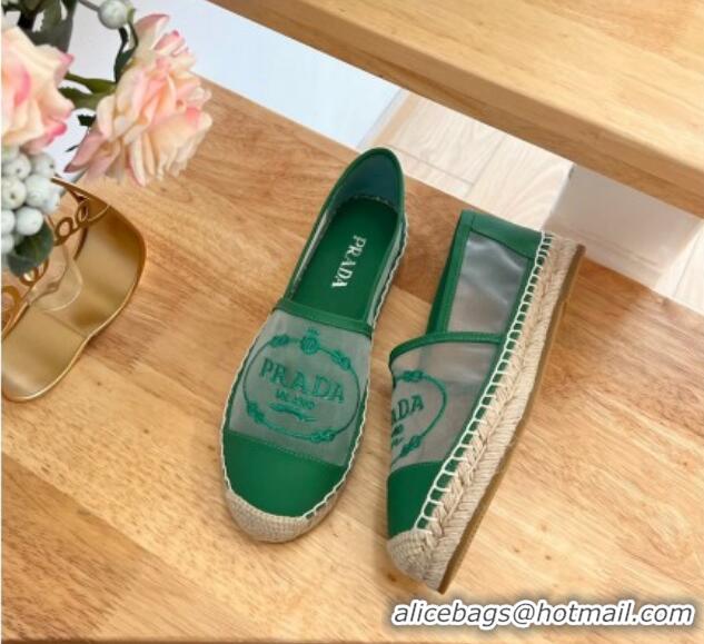 Sumptuous Prada Logo Mesh Espadrilles Green 224104