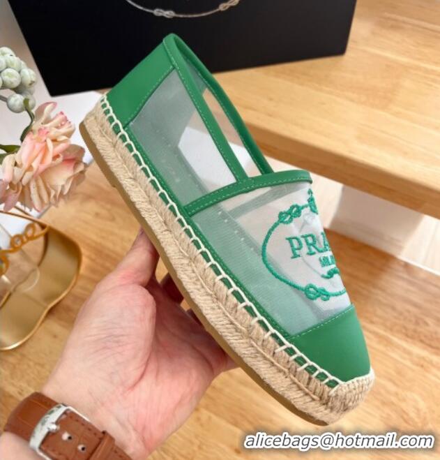 Sumptuous Prada Logo Mesh Espadrilles Green 224104