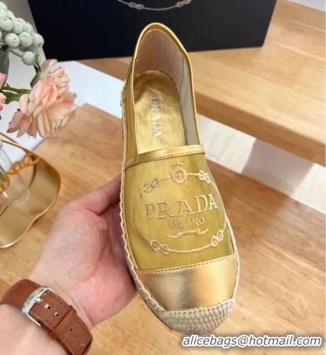 Grade Quality Prada Logo Mesh Espadrilles Gold 224105