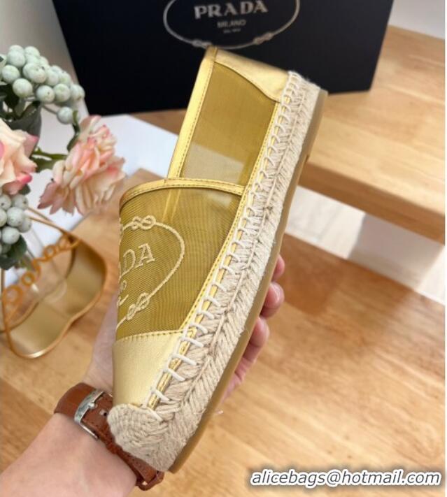 Grade Quality Prada Logo Mesh Espadrilles Gold 224105