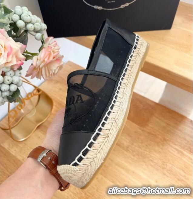 Best Grade Prada Logo Mesh Espadrilles Black 224106