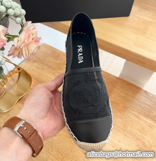 Best Grade Prada Logo Mesh Espadrilles Black 224106