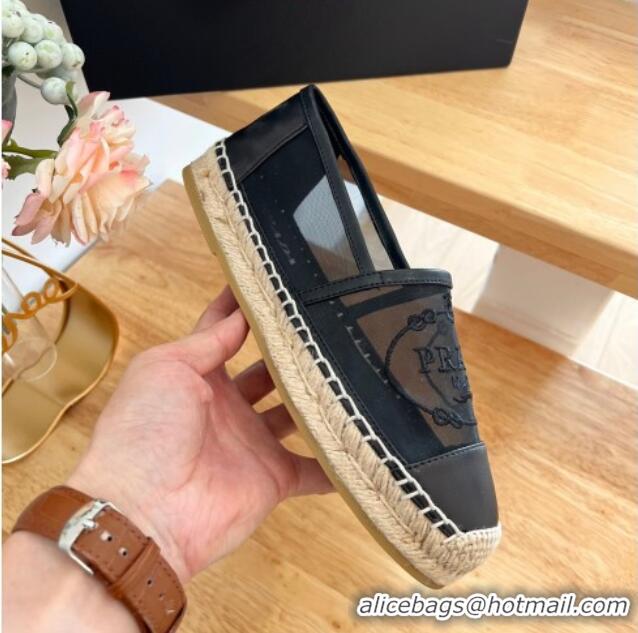 Best Grade Prada Logo Mesh Espadrilles Black 224106