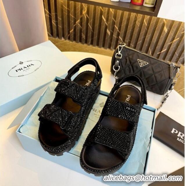 Top Grade Prada Crystal Sandals Black 030160