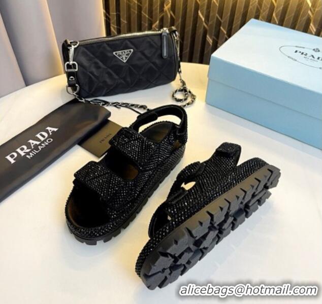 Top Grade Prada Crystal Sandals Black 030160