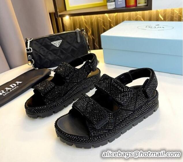 Top Grade Prada Crystal Sandals Black 030160