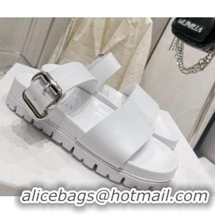 Most Popular Prada Rubber Flat Slide Sandals with Buckle White 30386