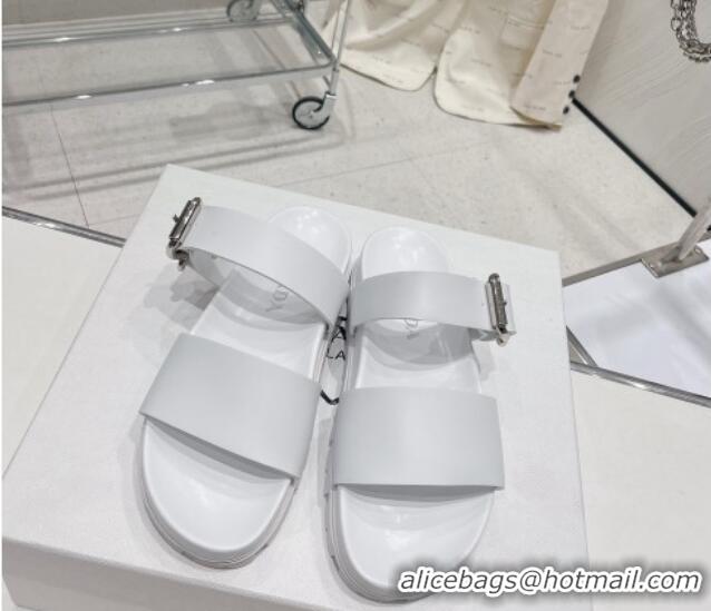 Most Popular Prada Rubber Flat Slide Sandals with Buckle White 30386